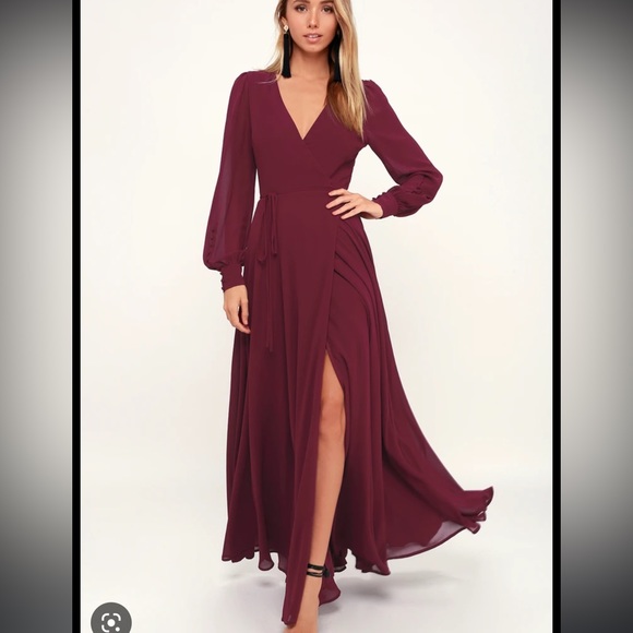 Lulus Dresses & Skirts - My Whole Heart Burgundy Long Sleeve Wrap Dress